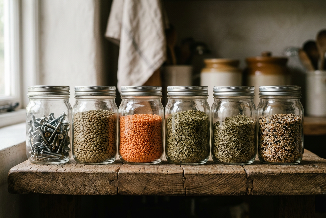 Glass jars for the pantry, the workshop and the fridge